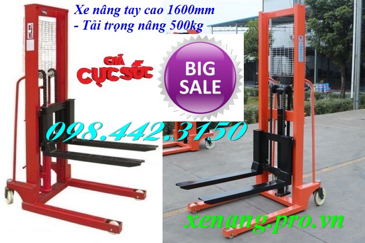 Xe n&acirc;ng tay cao 500kg cao 1.6m