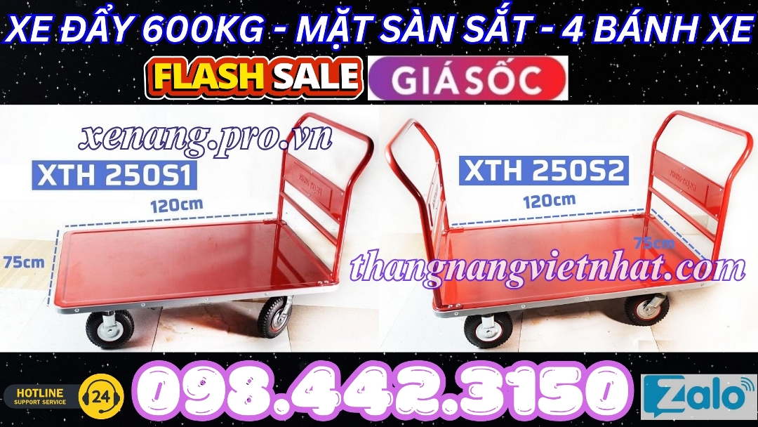 Xe đẩy hàng 600kg mặt sàn sắt 4 bánh