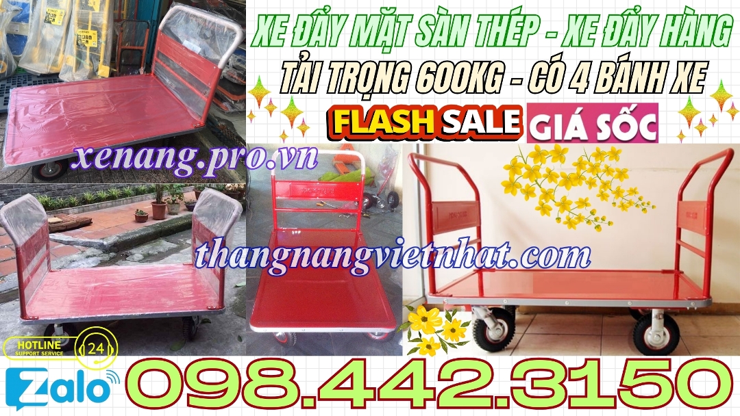 Xe đẩy mặt sàn thép 600kg 4 bánh
