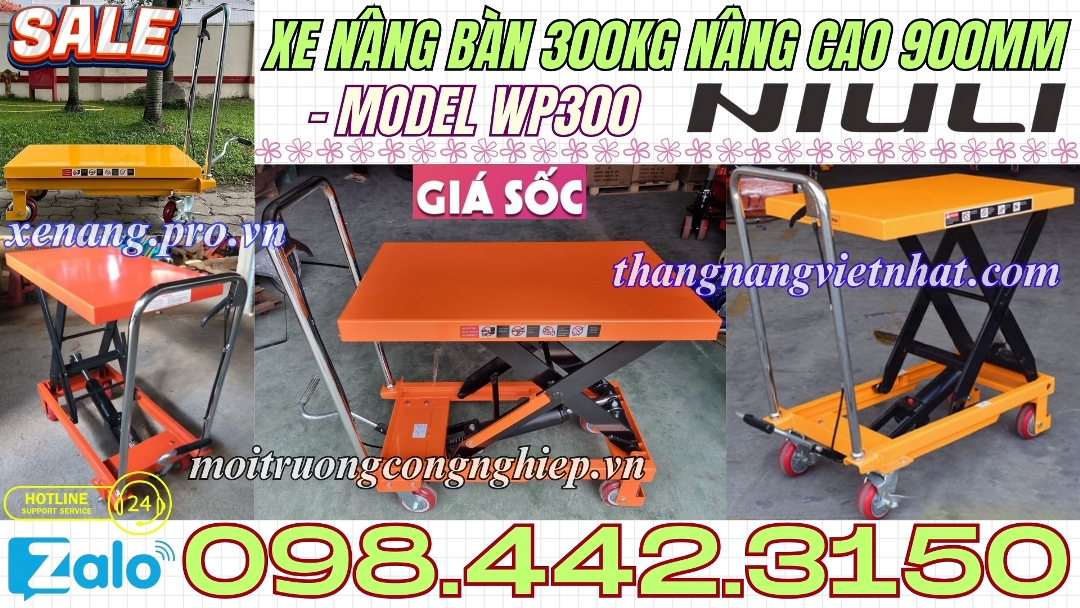 Xe nâng bàn 300kg nâng cao 900mm WP300