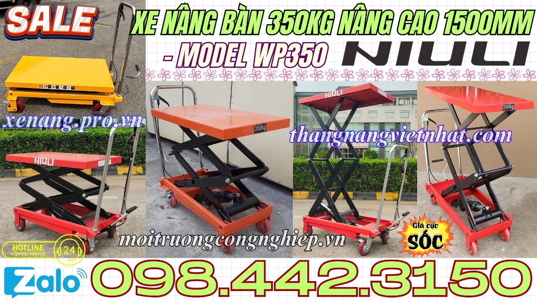 Xe nâng bàn 350kg nâng cao 1500mm