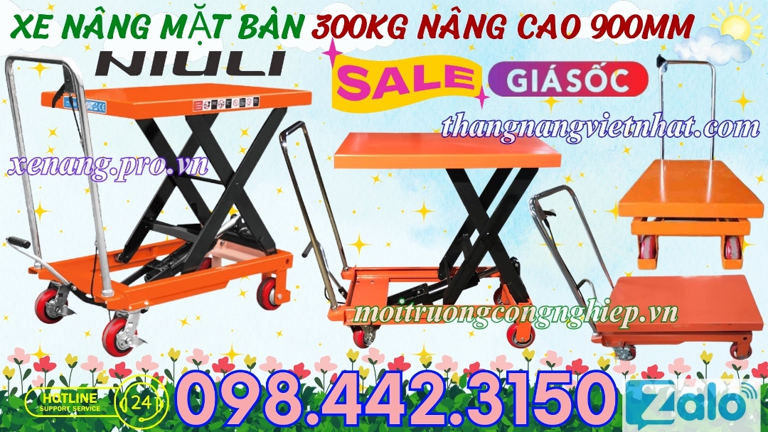 Xe nâng mặt bàn 300kg nâng cao 900mm
